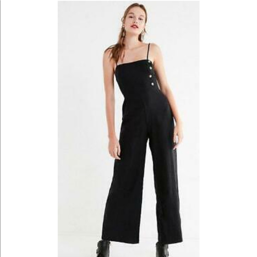 UO Straight Neck Linen Button-Down Jumpsuit